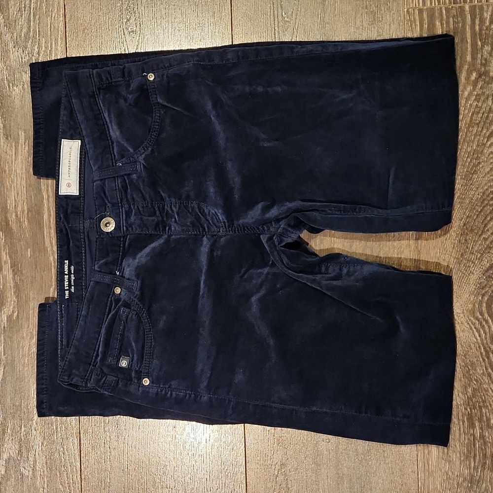 ❤ AG ADRIANO GOLDSCHMIED X ANTHROPOLOGIE VELVET STEVIE SLIM STRAIGHT ANKLE JEANS